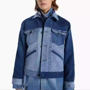 MOTHER The Mountain Drifter Jacket Blue Patchwork Denim Jean Jacket NWOT Size XS